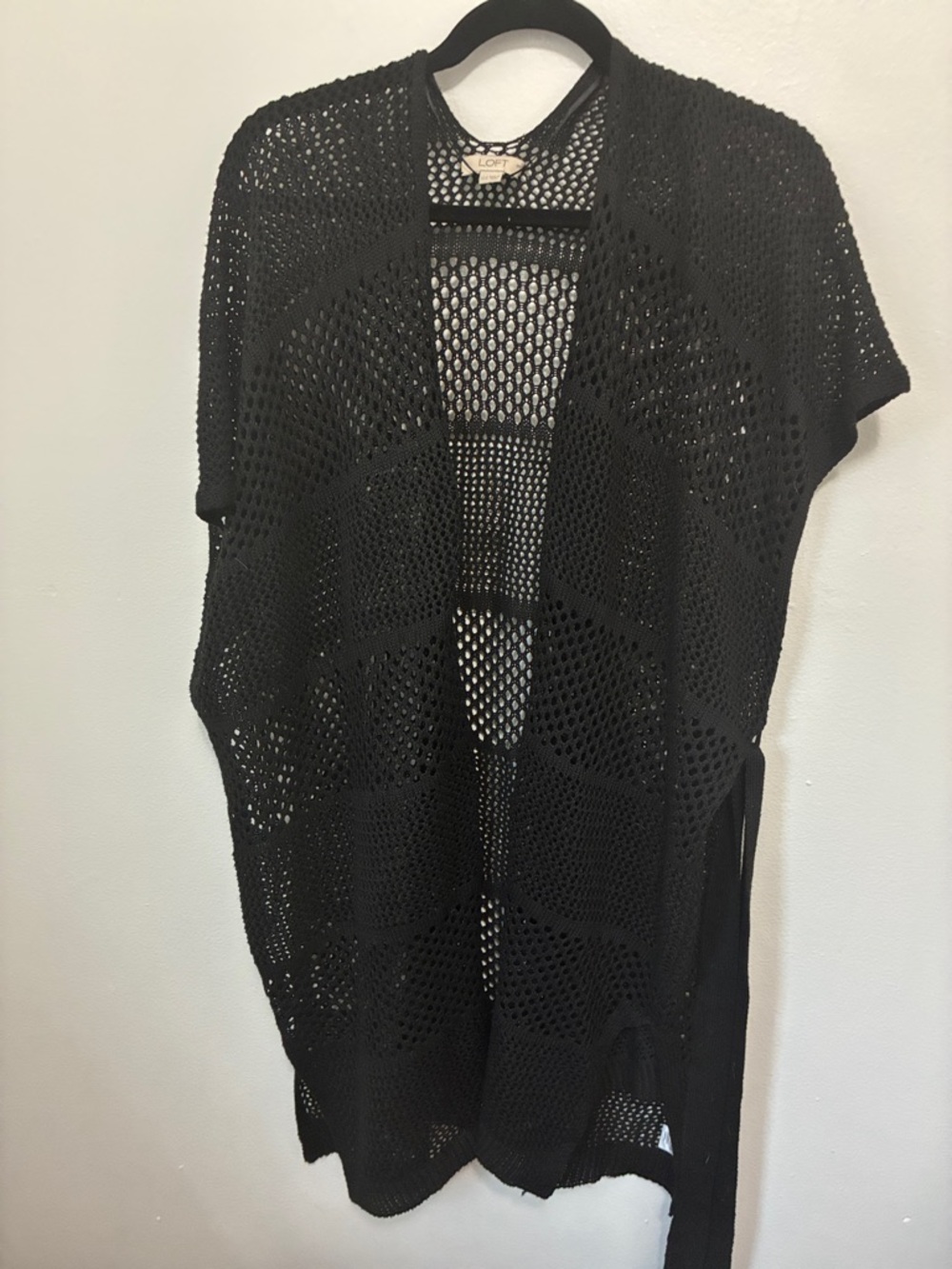 LOFT Black Open-Weave Short Sleeve Cardigan Vest